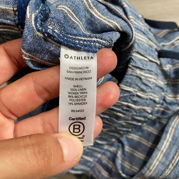 Athleta Striped Blue Women's Linen Pull On Shorts cons - Picture 3 of 4